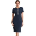 thumbnail image 2 of INSPIRE CHIC Work Business Dresses for Women's Short Sleeve Square Neck Color Block Bodycon Sheath Dress Medium Navy Blue, 2 of 2