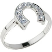 Horseshoe Jewelry Dainty 925 Sterling Silver CZ-Studded Ladies Horseshoe Ring, Sterling Silver Ring, Size 4.75