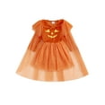 thumbnail image 1 of FAROOT Robe d'Halloween pour Petite Fille Imprimé Visage de Citrouille Manches Longues Col Rond Patchwork en Tulle Robe Trapèze avec Châle, 1 of 7
