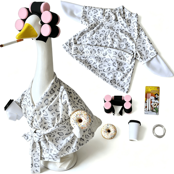 Porch Goose Robe Outfit, Porch Goose Bathrobe Outfits With Cozy Bathrobe Costume Accessories, Porch Goose Outfits For 23 Inch Garden Statue Outdoor Porch Decor, Funny Yard Decoration