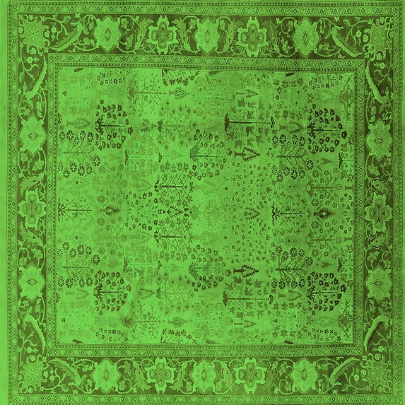 Ahgly Company Indoor Square Oriental Green Traditional Area Rugs, 4' Square