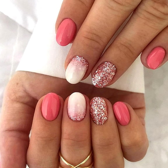 Press on Nails Short Oval Fake Nails with Burgundy French Tip Design Glue on Nails Burgundy Full Cover Nails Press ons Glossy Acrylic False Nails Artificial Stick on Nails for Women Girls 24Pcs