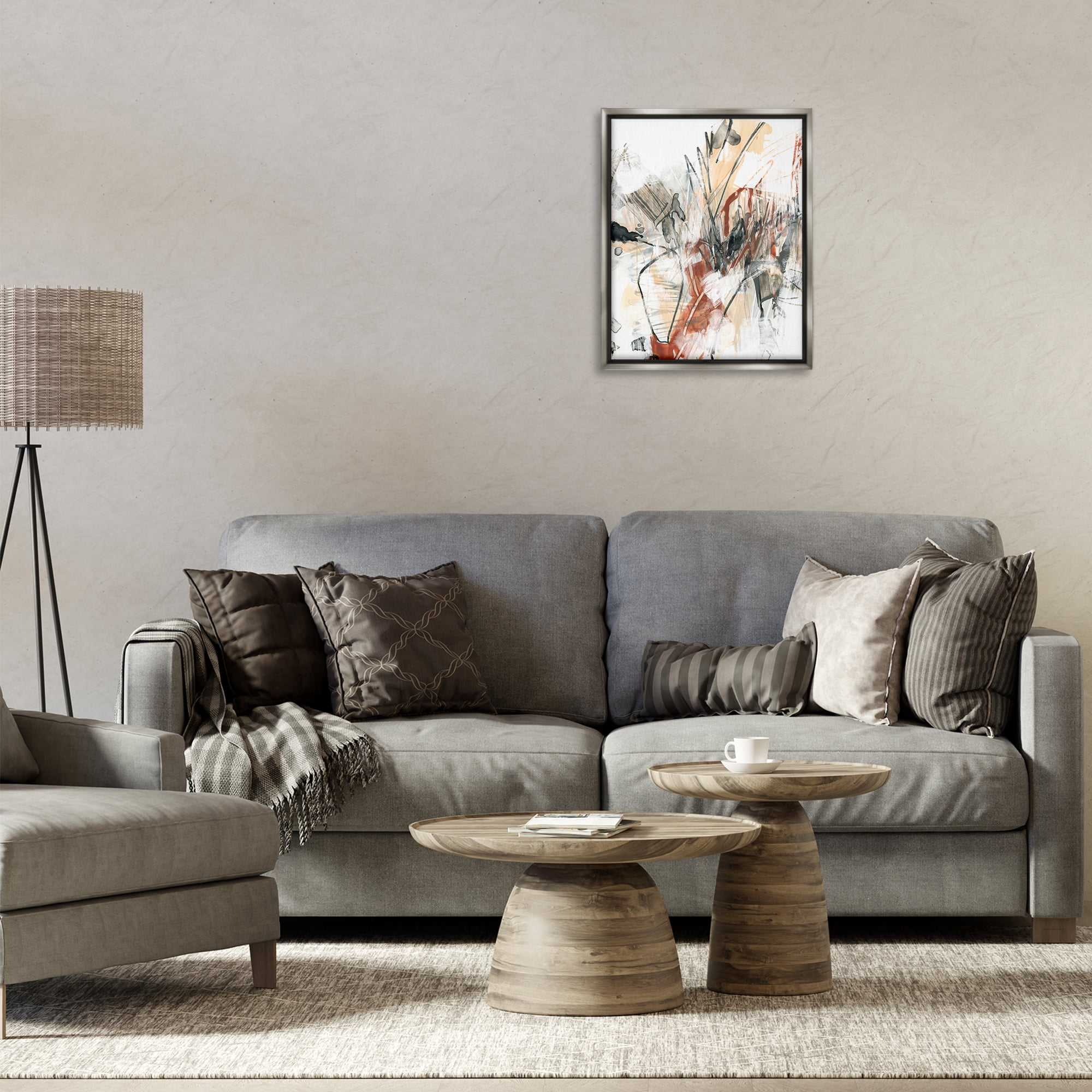Stupell Industries Terracotta & Grey Abstract Abstract Painting Gray Floater Framed Canvas Art Print Wall Art, 17 x 21
