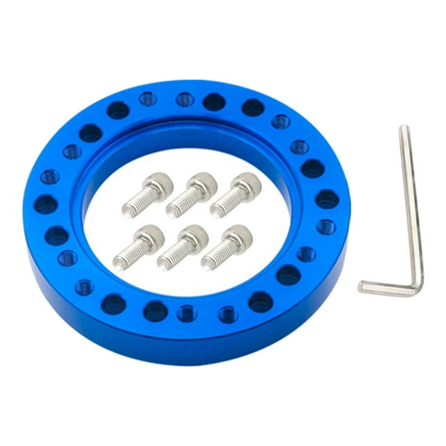 DYNWAVECA Aluminum Alloy Car Steering Wheel Hub Adapter Spacer Pad, with 6 Screws Universal Steering Accessories Parts Racing Car Conversion Spacer , Blue