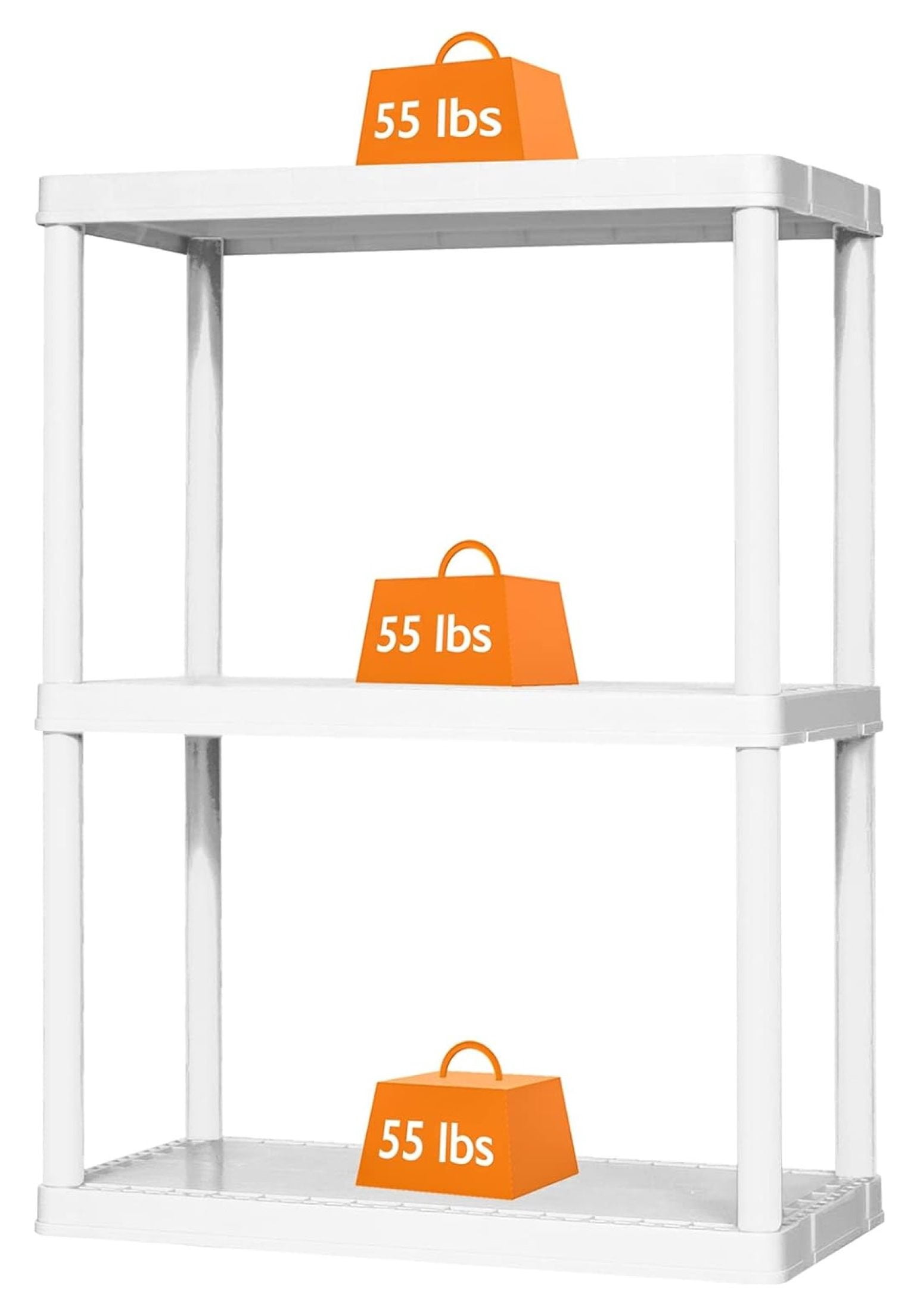HeSLehs 3 Shelf Knect-A-Shelf Ventilated Light Duty Storage Unit Organizer System for Home, Garage, Basement, and Laundry, White