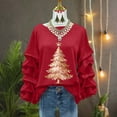 thumbnail image 4 of Yteetum Sweatshirt for Women Oversized Crewneck Christmas Pleated Ruffle Trim Pullover Hoodless Sweatshirts Tops Womens Casual Christmas Graphic Print Round Neck Loose Lantern Sleeve Xmas Sweatshirts, 4 of 5