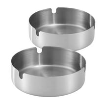 Premium Stainless Steel Ashtray Set, 2 Pack Large 3.94 Inch Cigarette Tray, 3 Grooves for Secure Placement, Ideal for Home Office Bar (Silver)