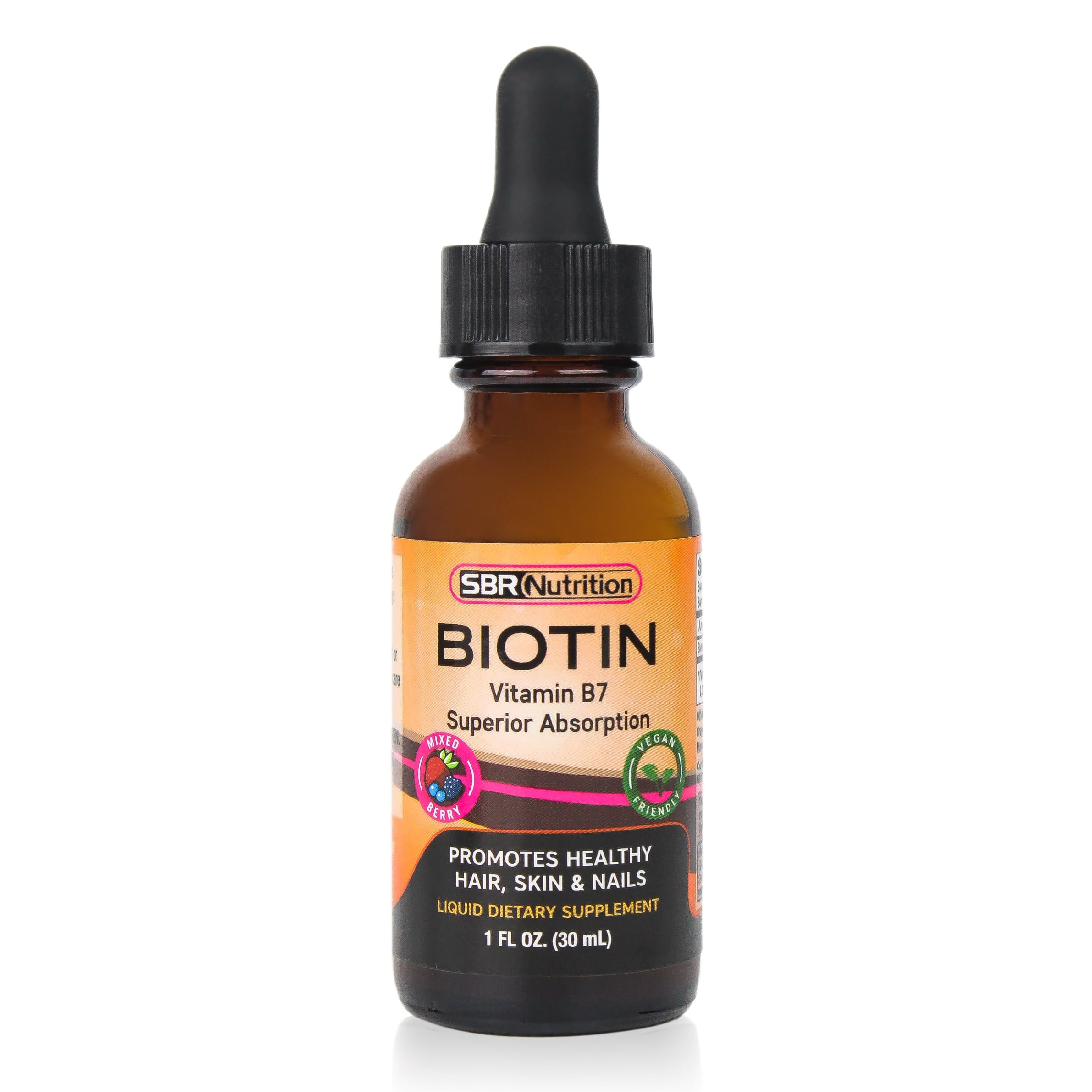 MAX ABSORPTION Biotin Liquid Drops (Mixed Berry), 5000 mcg Biotin Per Serving, 60 servings, No Artificial Preservatives, Vegan Friendly, Support Healthy Hair, Strengthen Nails, Improve Skin Health