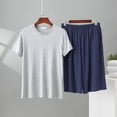 thumbnail image 2 of PIWHJQK 2 Pieces Men Pajama Set Elastic Waist Sleepwear Men's Solid Crew Neck Tee Elastic Pocket Shorts 2 Piece Pajama Men Sleepwear, 2 of 6