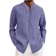 thumbnail image 5 of Ceisia Men's Relaxed Fit Linen Blend Stand Collar Shirt, Solid Color Long Sleeve Casual Button-Up Top Gifts, 5 of 6