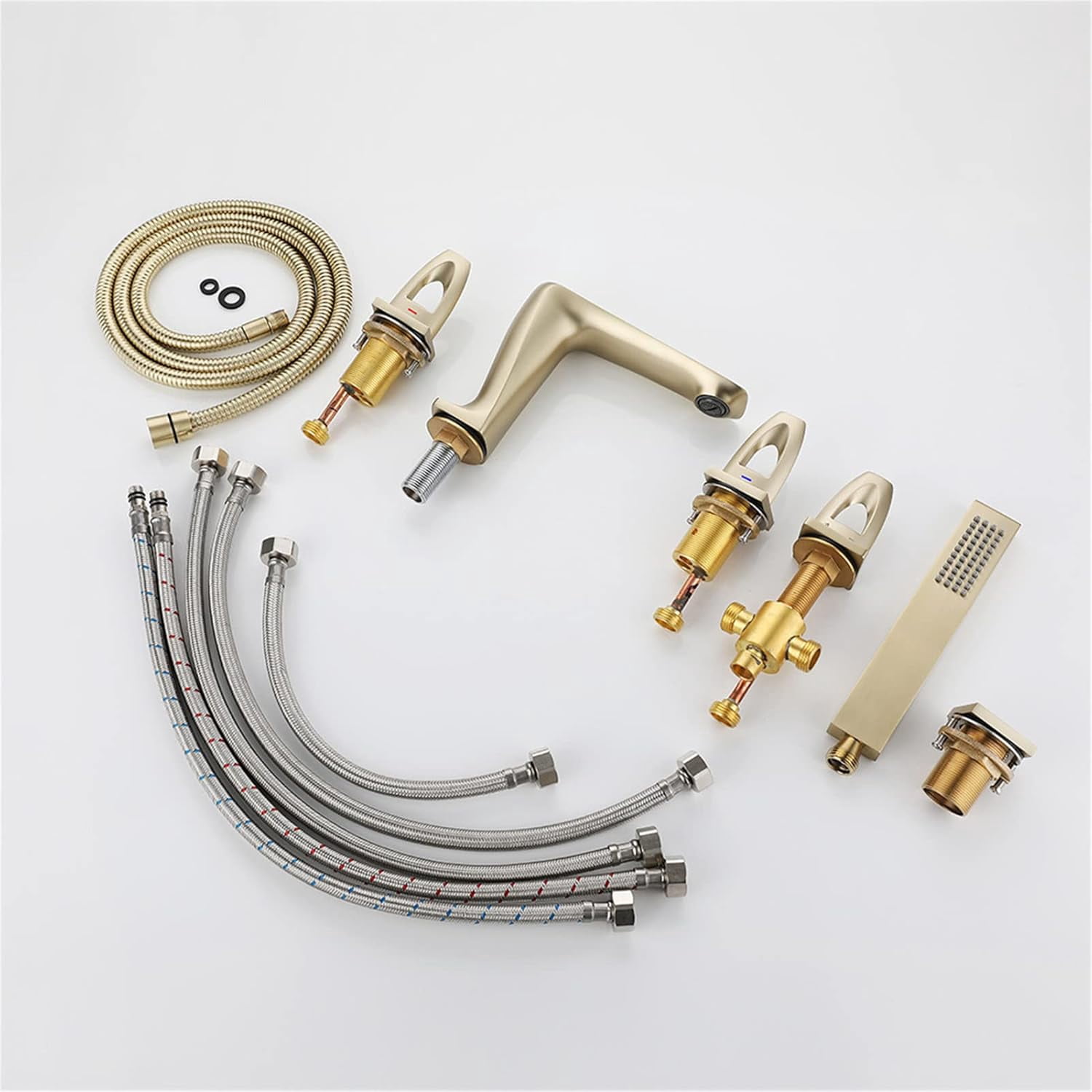 Bathtub Faucet, 5pc Deck Mounted Bath Shower Set Brass Hand Shower Basin Mixer Tap Widespread Tub Sink Faucet