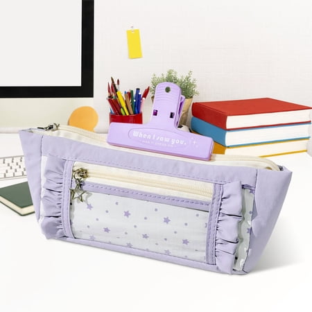 Lunxisen 2 Pcs Cute Star Window Pencil Case Double Butterfly Design Large Capacity Pouch For Stationery Organization And Storage
