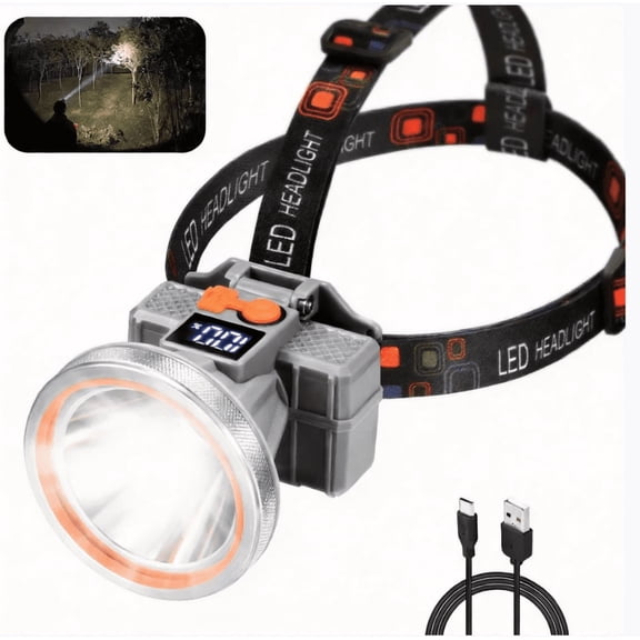 YTAKY Headlamp, 100000 Lumen, 3000mAH Rechargeable Headlamp, Waterproof Head Lights for Forehead, 3 Modes, Head Light for Camping Hiking Fishing
