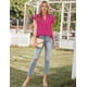 thumbnail image 5 of Blusa AURUZA para mujer con cuello en V y volantes, manga corta, rosa intenso, 5 of 6