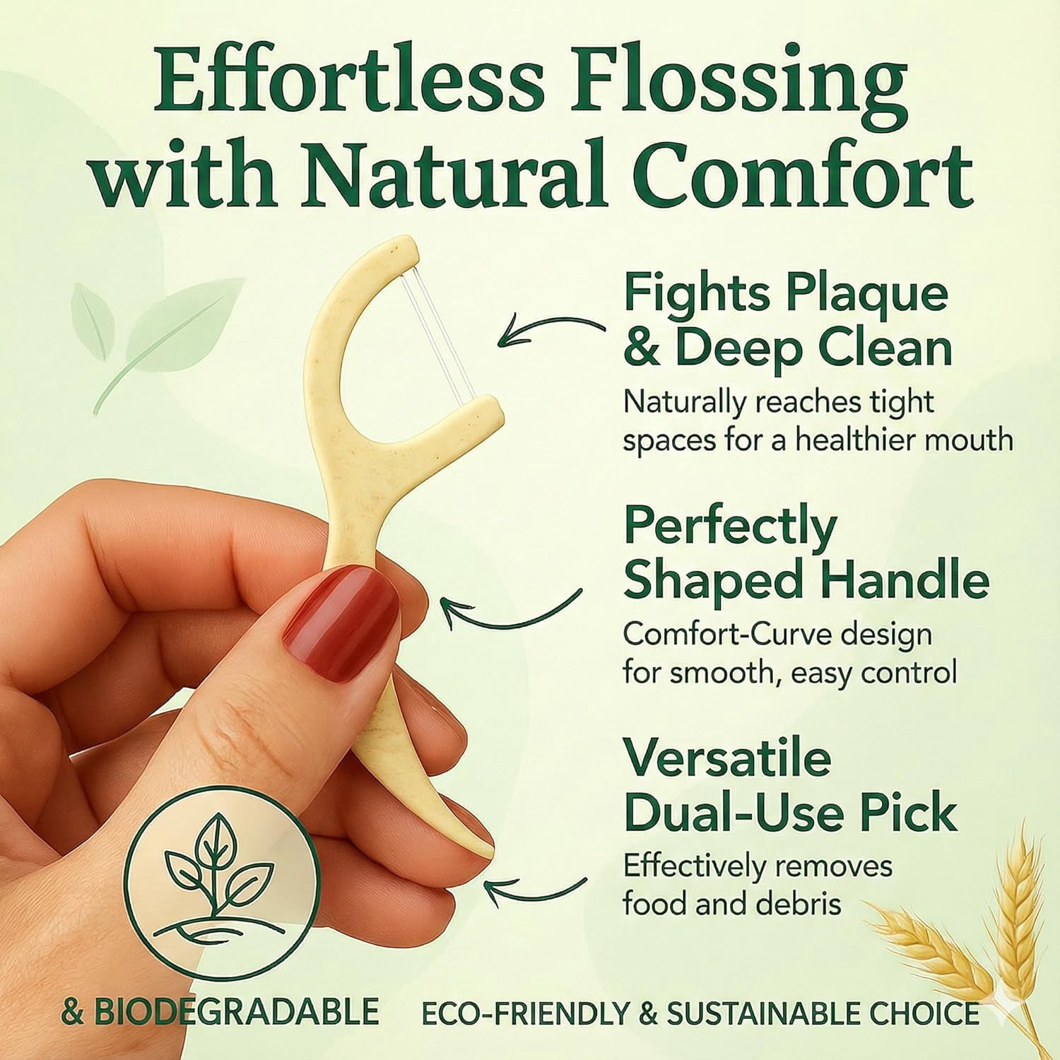 Twin Line Dental Floss Picks (220 Count) – Tooth Flossers Made with Wheat-Straw, Double Thread for 2X Clean, Minty Fresh, Smooth , Shred-Resistant | Travel Case Holds 10