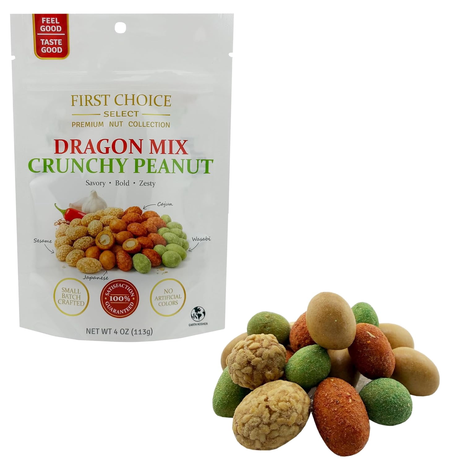FirstChoiceCandy Dragon Mix Crunchy Peanut, Coated Peanut Variety Mix – Cajun, Sesame, Wasabi & Japanese Style Crunchy Peanut Snack, ( 4 oz ( Pack Of 12)