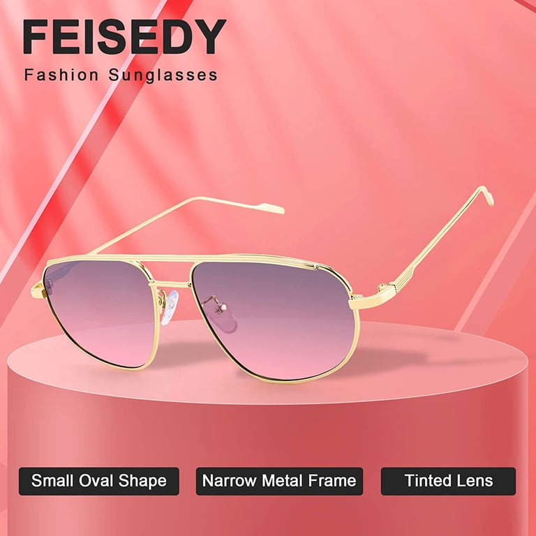 Small Retro Aviator Sunglasses Women Men Vintage Trendy Metal Frame Sun Glasses FEISEDY Small Retro Aviator Sunglasses Women Men Vintage  main image 4