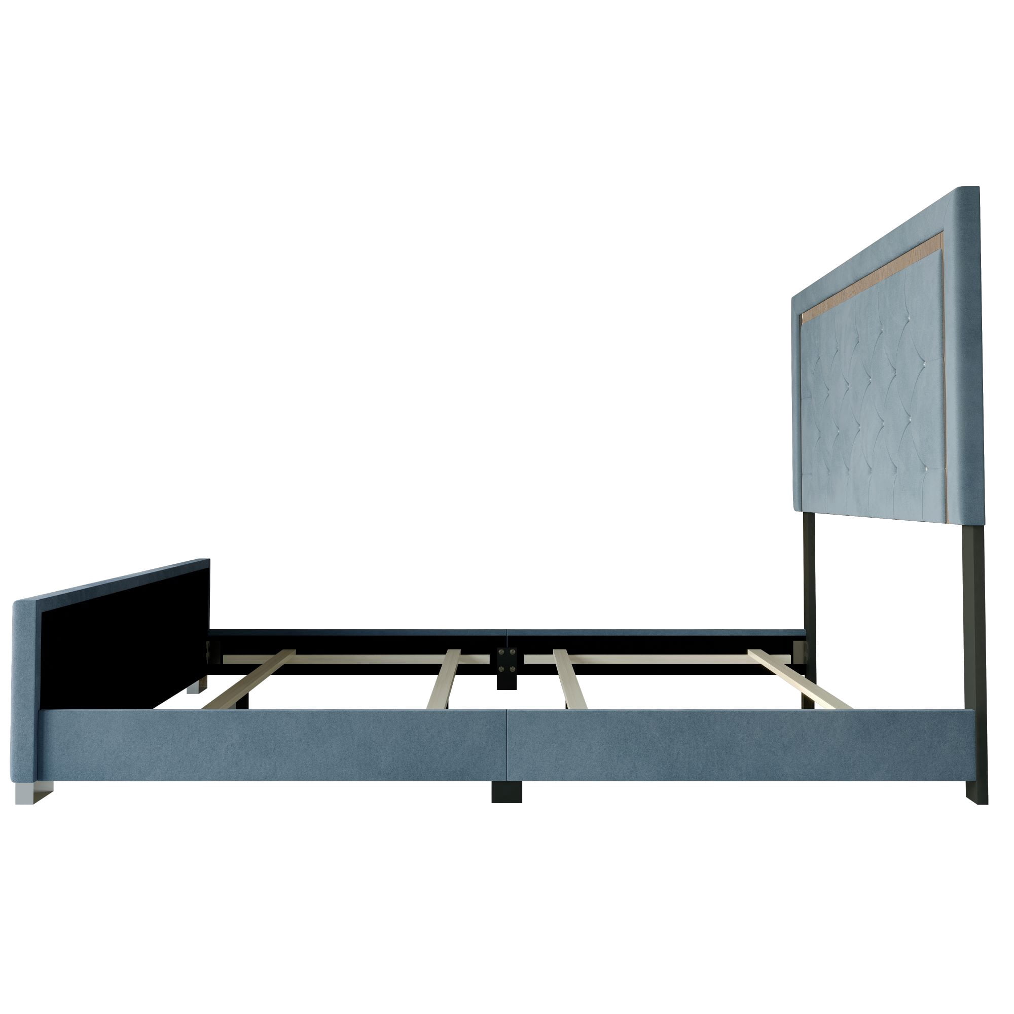Home Design Toccoa Full Upholstered Panel Bed Frame with Diamond Button-Tufted Headboard and Silver Metal Accents, Blue, Easy Assembly