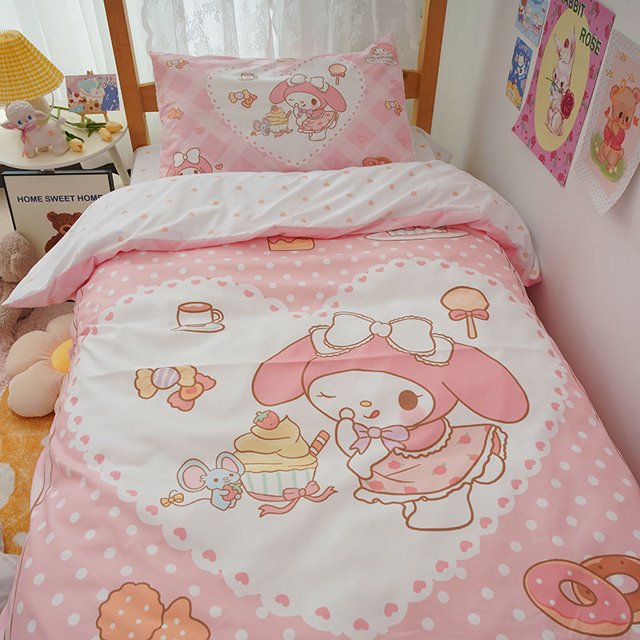 Kuromi Cinnamoroll Anime Kawaii Sanrio colcha para estudiantes conjunto de tres piezas lindo dibujo animado My Melody sábana manta niñas juguetes