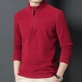 thumbnail image 2 of SWSMCLT Men's Long Sleeve Fleece Sweatshirt Solid Slim Fit Half Zip Up Tshirt Mock Neck Fall Top Winter Warm Pullover Fall Shirt Thermal Soft Casual Outdoor Red 40, 2 of 2
