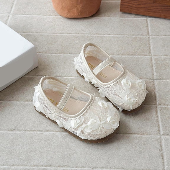hengsof Girls' Fashionable Mesh Floral Soft Sole Flat Shoes, Spring Summer Casual Shoes, Sweet and Versatile Princess Shoes