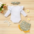 thumbnail image 3 of Viworld Newborn Infant Baby Clothes Set, Flying Sleeve Romper+Floral Print Shorts+Headband Outfits Set, 3 of 11