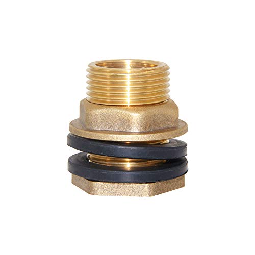 Hooshing Brass Bulkhead Fitting 3//8 Female 1//2 Male Water Tank Connector Theaded with Rubber Ring Pack of 3