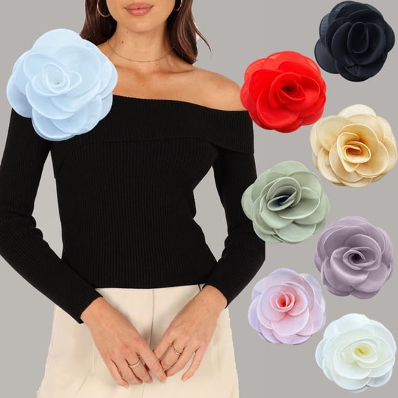 SmartBy Formal Occasion Corsage French Style Big Camellia Mesh Fabric Bride Groom Wedding Brooch Prom Party Banquet Dress Suit Coat Brooch Clothes DIY Applique Patch