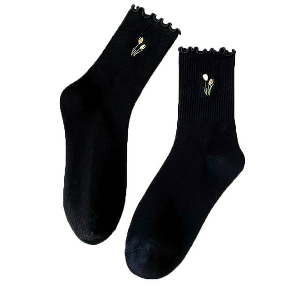 Women Casual Calf Socks Casual Ankle Socks Breathable Cool Knit Cotton Lettuce Crew Frilly Sock Lightweight Cotton Socks Non Slip Liner Footies