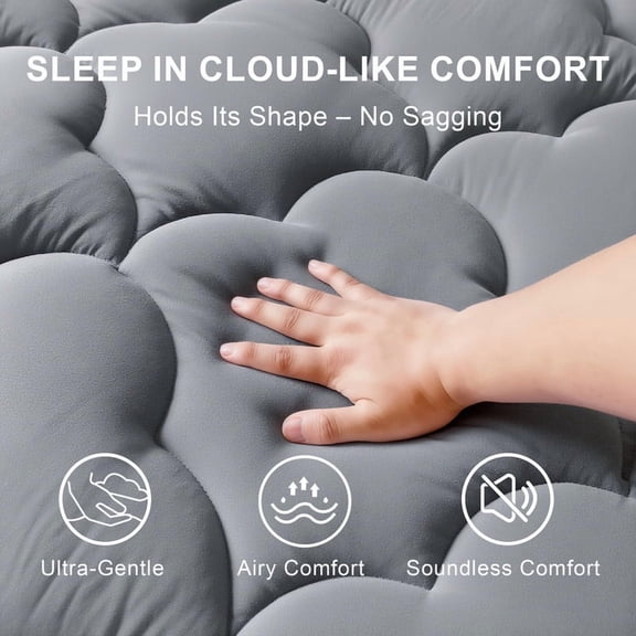 Queen Size Mattress Topper, Extra Thick Pillow Top Airflow Pad & Mattress Protector Queen for Back Pain Relief, Breathable Bed Topper Queen Grey Deep Pocket Cover