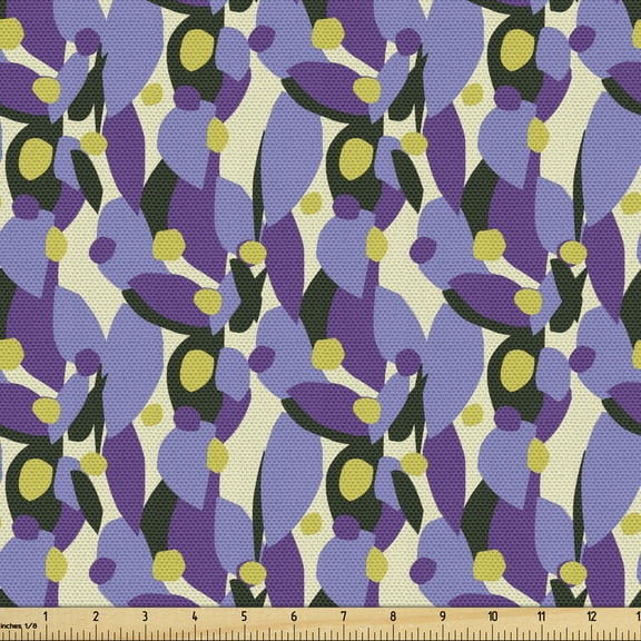 Abstract Fabric by the Yard, Repetitive Leaves Interpretation Colorful Pattern, Decorative Upholstery Fabric for Chairs & Home Accents, Indigo Multicolor by Ambesonne