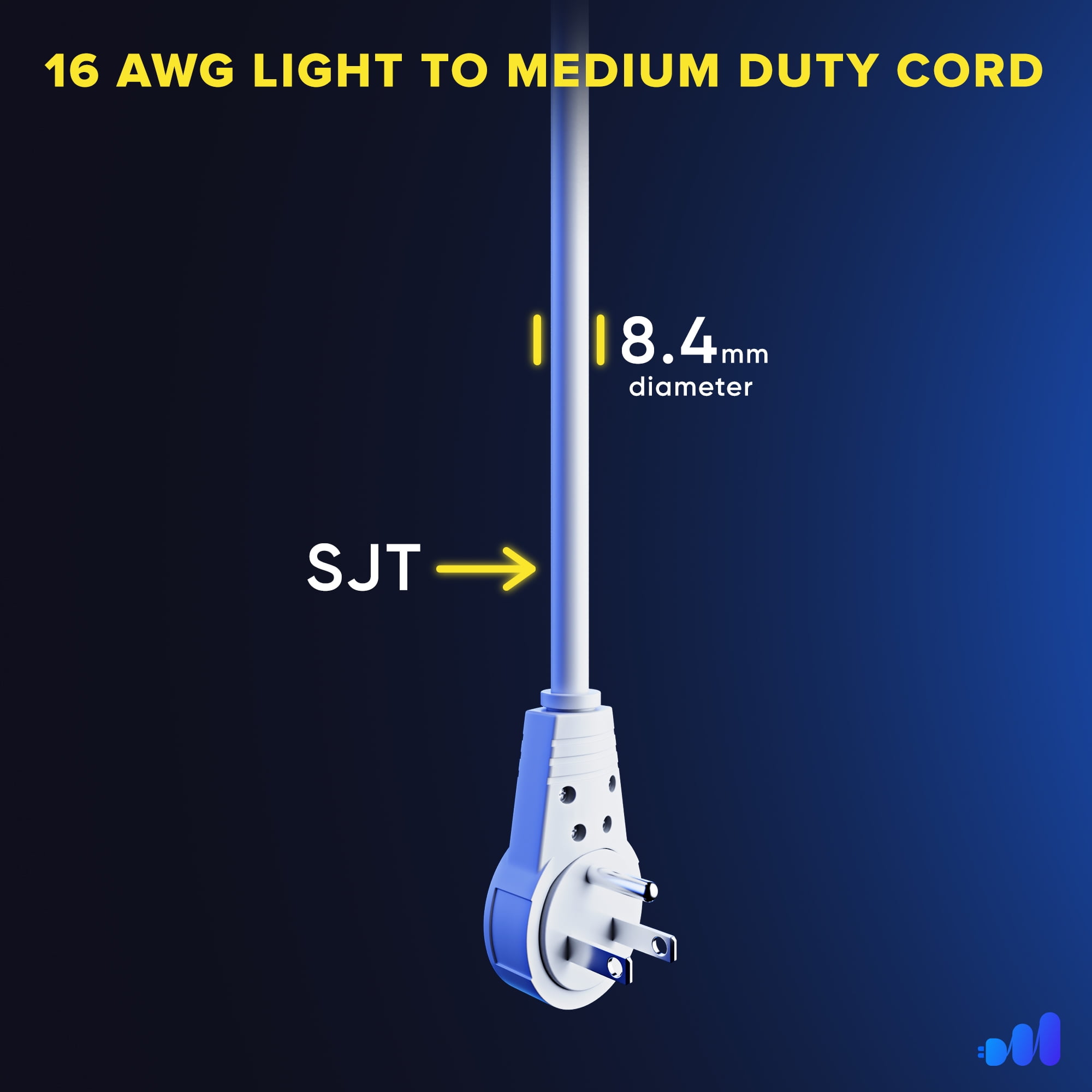 Maximm Extension Cord 0.5 Foot White Flat Plug, 360° Rotating Short Power Cord Single Outlet, Indoor 16 Gauge 3 Prong Grounded Wire UL Certified (6-inch, White)