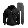 thumbnail image 2 of Ahabrexf Men's Solid Color Sports Zipper Pockets Long Sleeved Hooded Casual Coat Set, 2 of 8