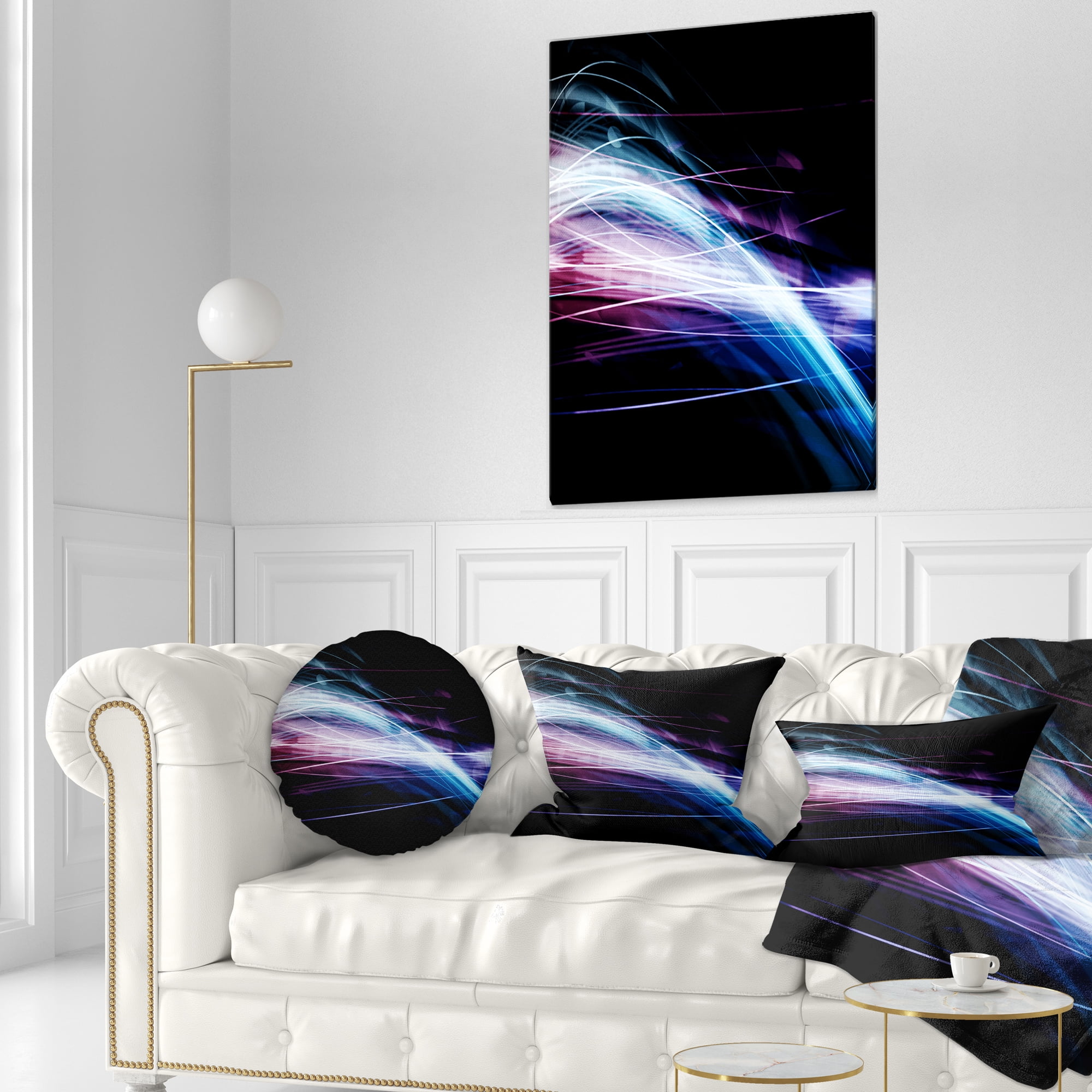 Designart Purple Blue Lines in Black - Abstract Throw Pillow - 12x20