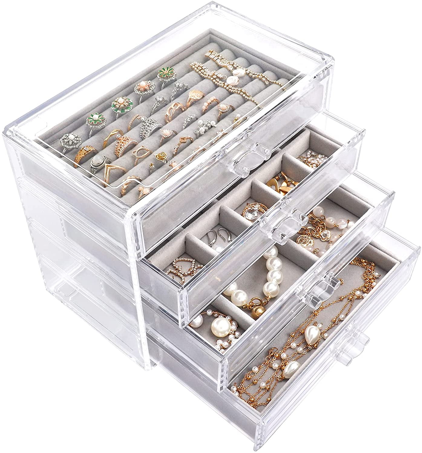 Details about   Storage Drawer Tray Velvet Ring Bracelet Earring Display Box Organizers