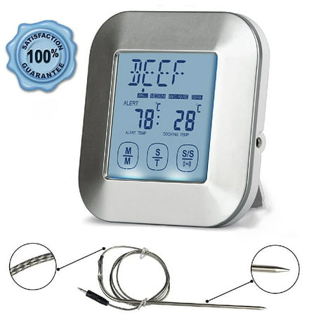 Digital Cooking Thermometer; Food Grade Stainless Steel Single Probe; Touchscreen, Timer and Magnet; Best for Meat, Poultry or Fish; Roast, Smoke or Bake; Barbecue Pit, Steak Grill or Kitchen (Best Grade Of Steak)