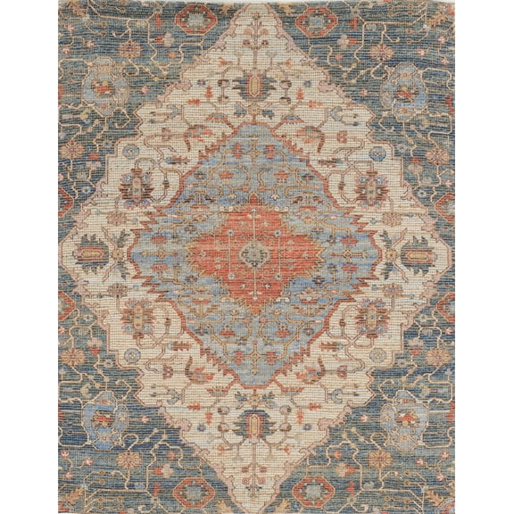 8'x10' Blue Red Hand Woven Diamond Medallion Indoor Area Rug