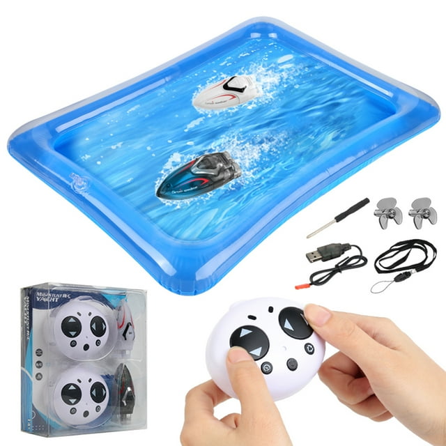 yeacher Wireless Dual Motor Mini RC Boat for Kids - High-Speed Remote Control Toy with 50m Range, 15-20 Min Playtime, 2.4GHz Frequency, Includes Pool & Accessories (Black & White)