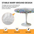 thumbnail image 2 of Elastic Fitted Round Tablecloth, Blue Spring Floral Waterproof Stretch Table Cover for 36"-44" Tables, Pink Flowers Butterfly Wooden Watercolor Washable Outdoor Tablecloths for Patio, Picnic, Camping, 2 of 9