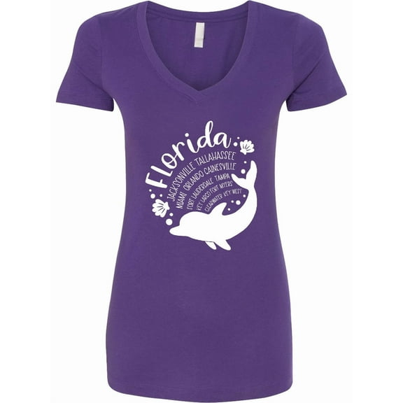 Inktastic Florida Cities with Dolphin Women's V-Neck T-Shirt