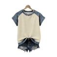 thumbnail image 2 of BUIGTTKLOP Summer Tops for Women Denim Patchwork Short Sleeve Shirts Crewneck T Shirts Trendy Clothes 2026, 2 of 6