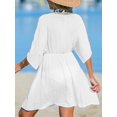thumbnail image 2 of Cupshe Women's White Embroidered Plunging Cover-Up Dress Short Sleeve Swimwear Cover-Ups Tunic Dress, Size XS-XL, 2 of 7