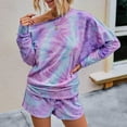 thumbnail image 6 of Babysbule Women Shorts Women's Tie-Dye Print Long Sleeve O-Collar Pullover Leisure Tops + Shorts Set, 6 of 7