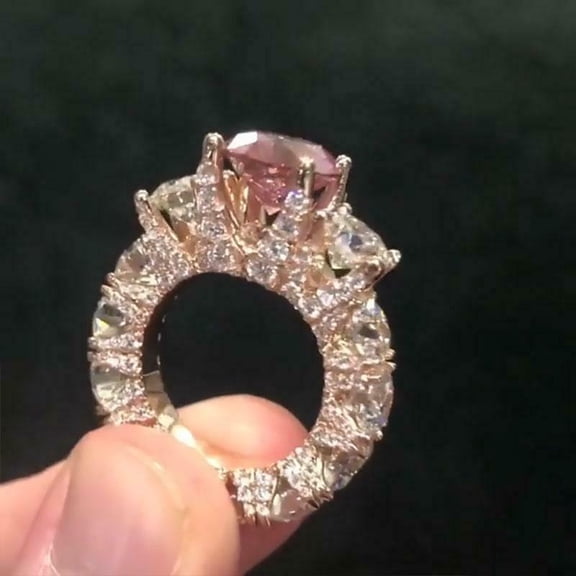 HeartsAndYou 6ct Natural Peach Morganite Ice Cocktail Engagement Ring 14k SOLID Rose Gold
