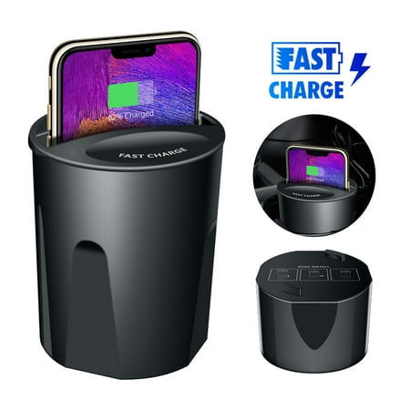 Fast Qi Wireless Charger Car Charging Cup Phone Holder for iPhone XS MAX/XS/XR/X/8/8 Plus, Samsung Galaxy Note 9/8/S10/S10 Plus/S9/S8/S7 edge/S6, QI (Best Car Wireless Charger For Iphone X)