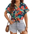 thumbnail image 5 of Fantaslook Hawaiian Button Down Shirts for Women Casual Short Sleeve Floral Print Blouses Summer Tops, 5 of 10