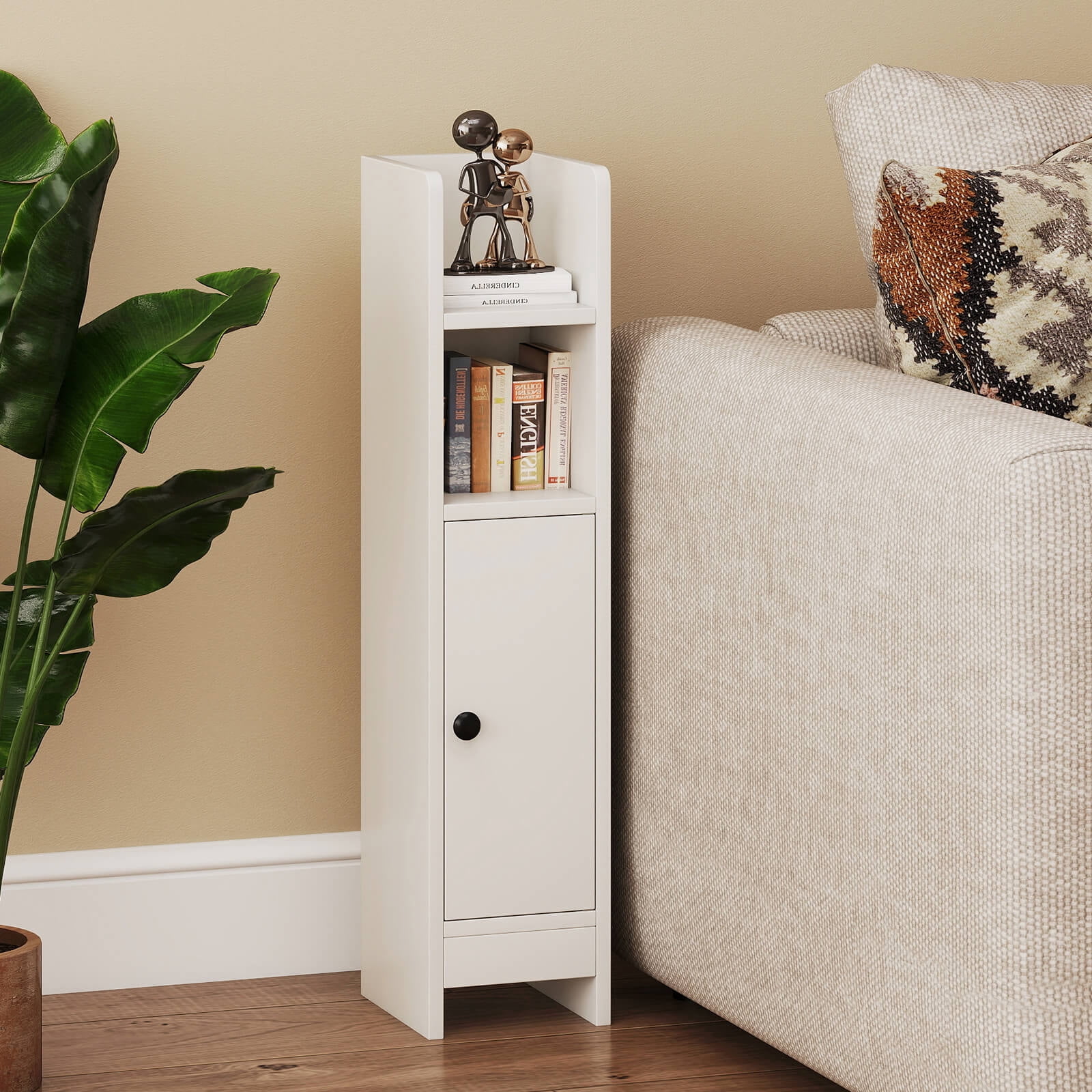 Costway Bathroom Storage Cabinet with Adjustable Shelf 1 Door & 2 Open Shelves Living Room White