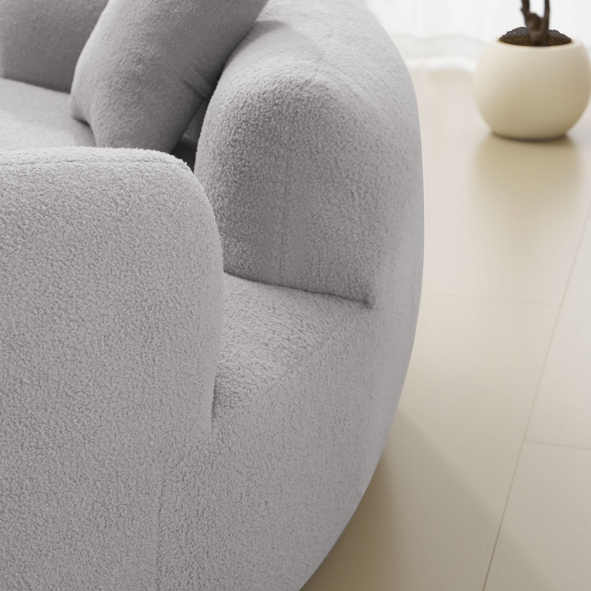 66.93 Inch Curved Loveseat, Grey Full Compression Sponge Sofa, Teddy Velvet Fabric, No-Assembly Compact Sofa for Small Spaces & Apartments, 350 lbs Capacity
