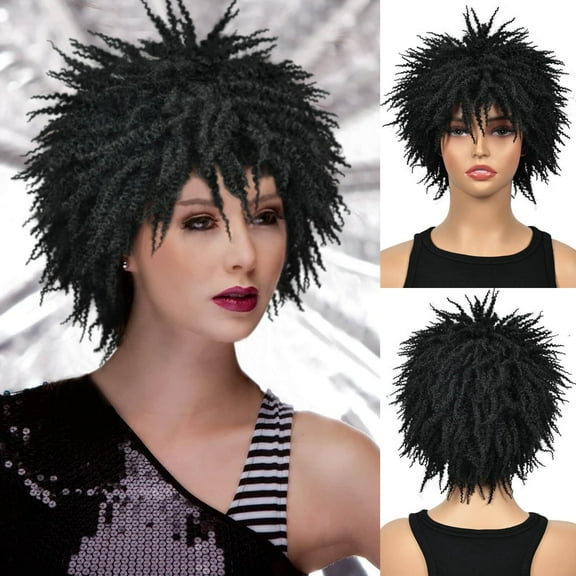 Queentas Hedgehog Wig for Women 5 Inch Short Dreadlock Wigs Wear and Go for Daily or Party 1B