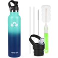 thumbnail image 1 of TRAHOO-24 oz Insulated Water Bottle with Straw, Stainless Steel Water Bottles with 2 Lids, Reusable Leakproof Water Flask Keep Hot and Cold, Sports Metal Water Bottle for Hiking Biking Gym (blue wave, 1 of 4